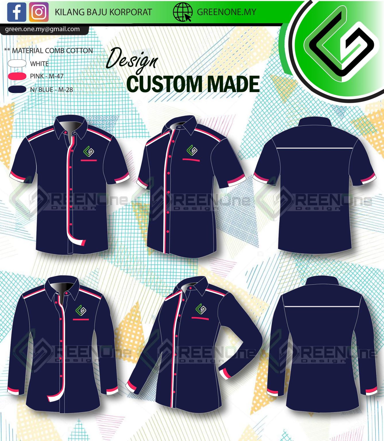 Baju Korporat Custom Made Green One Embroidery Design Sa D